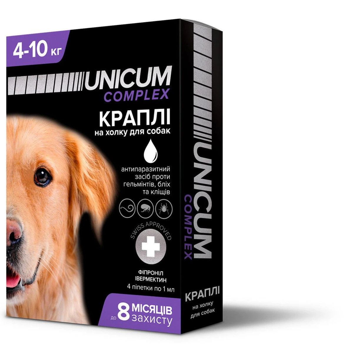 Краплі для собак Unicum COMPLEX, від бліх, кліщів та гельмінтів, 4-10 кг