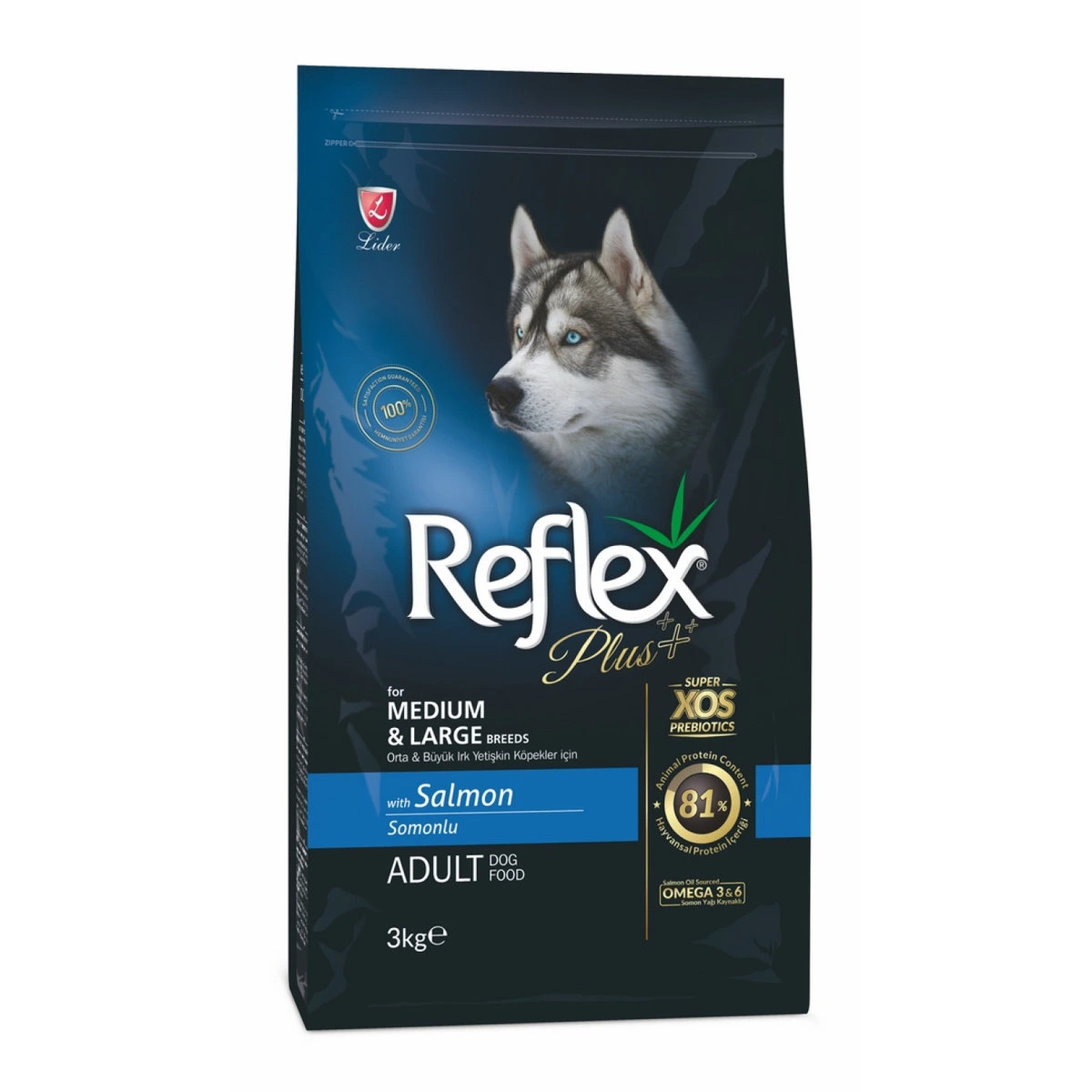 Корм для собак Reflex Plus, середніх та великих порід з лососем, 3 кг