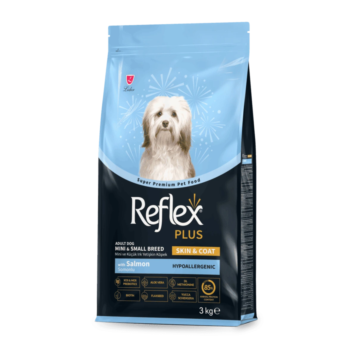 Корм для собак Reflex Plus, для малих порід, догляд за шкірою та хутром з лососем, 3 кг