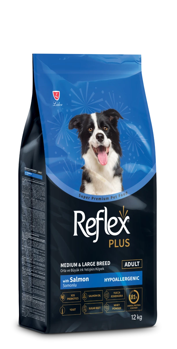 Корм для собак Reflex Plus для середніх та великих порід, з лососем, 12 кг