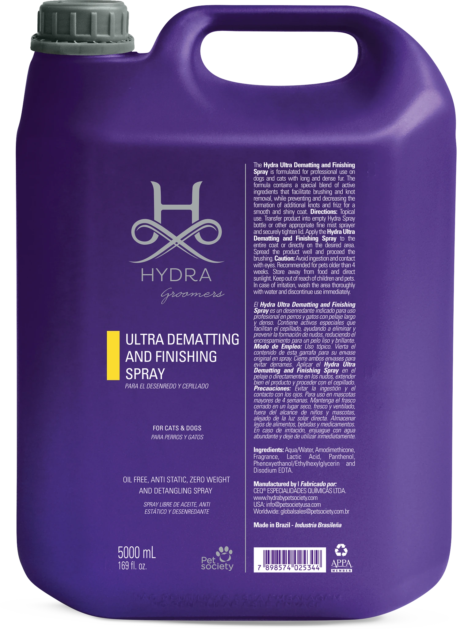 Спрей для собак та котів Hydra GROOMERS Ultra Dematt and Finishing Spray, фінішний для розчісування та розплутування, 5 л