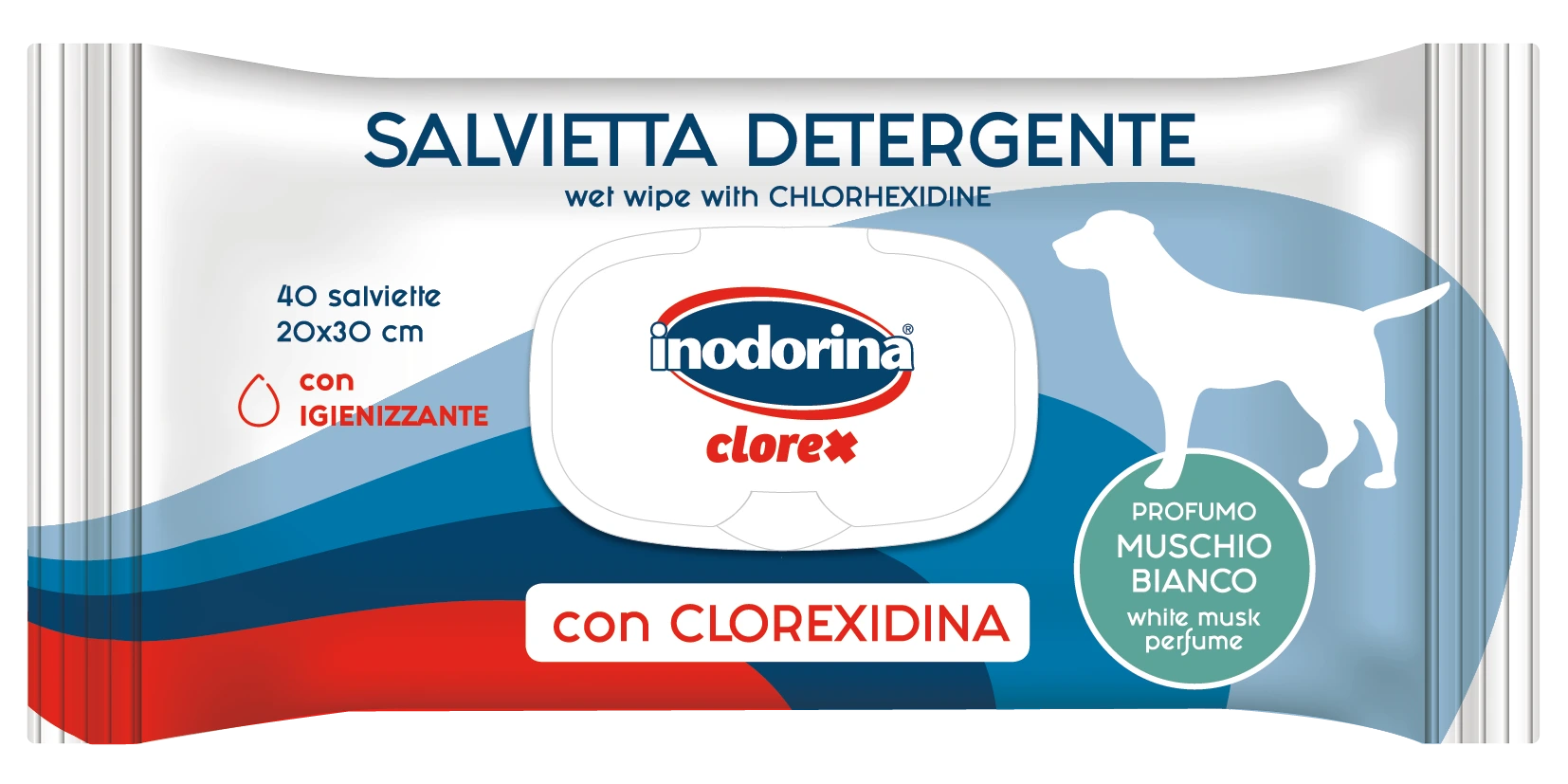 Вологі серветки для собак Inodorina Clorex, з ароматом білого мускусу, 40 шт