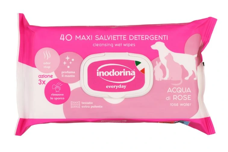 Вологі серветки для котів та собак Inodorina Everyday Acqua di Rose, 40 шт
