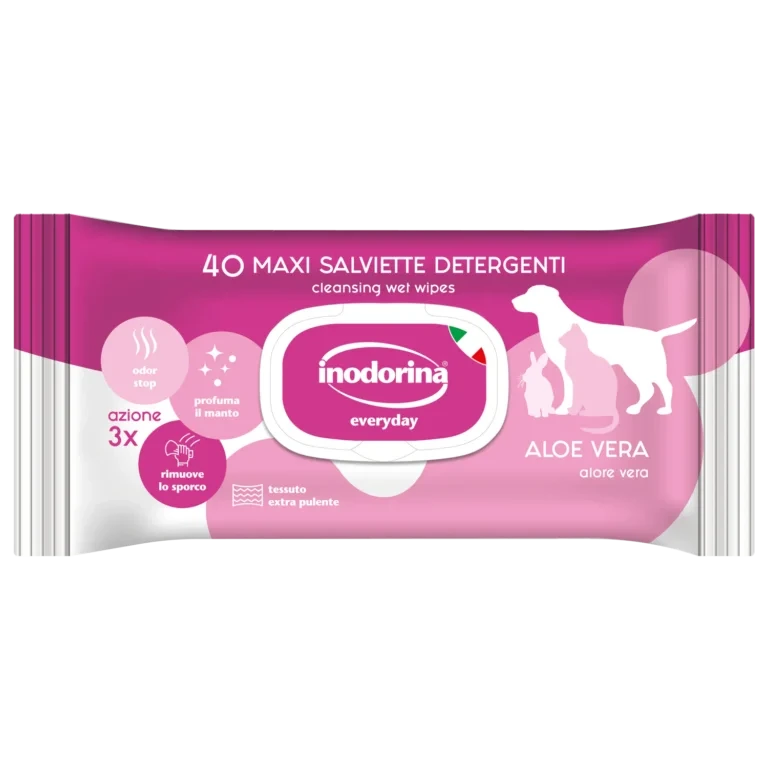 Вологі серветки для тварин Inodorina Everyday Aloe Vera, 40 шт