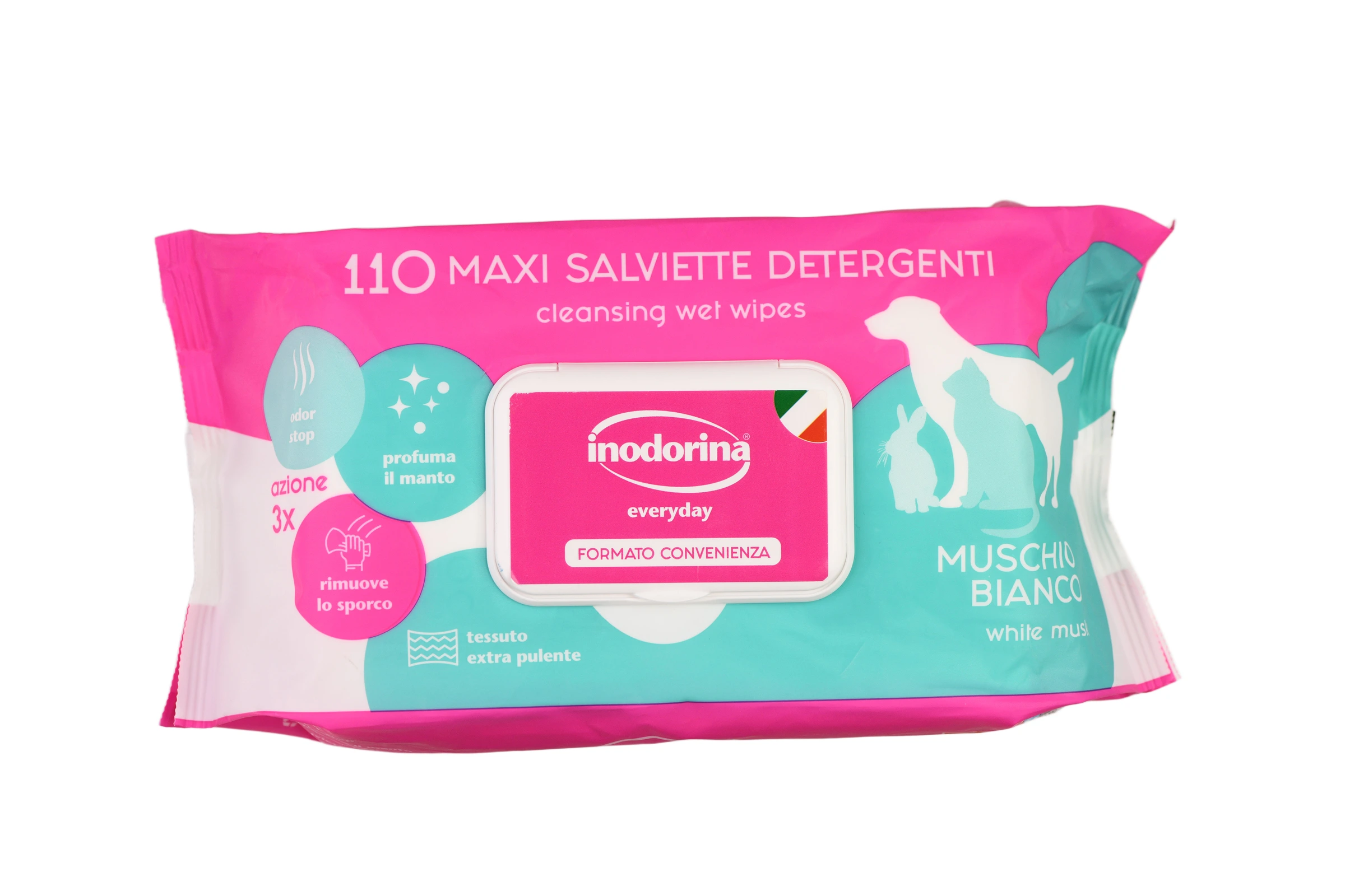 Вологі серветки для котів та собак Inodorina Everyday, Білий мускус, 110 шт