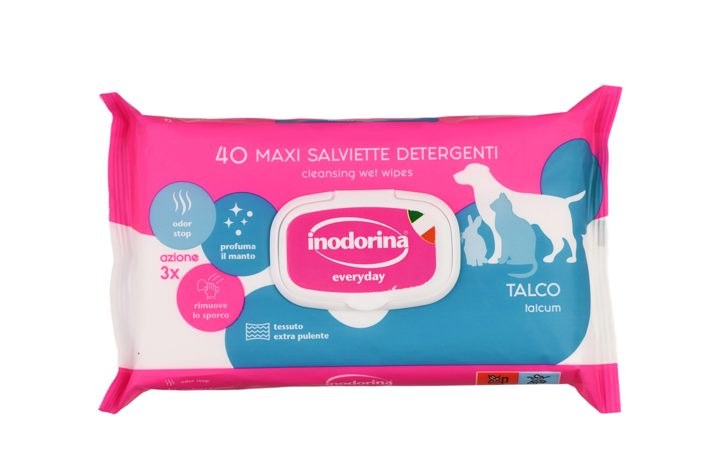 Вологі серветки для котів та собак Inodorina Everyday, Тальк, 40 шт