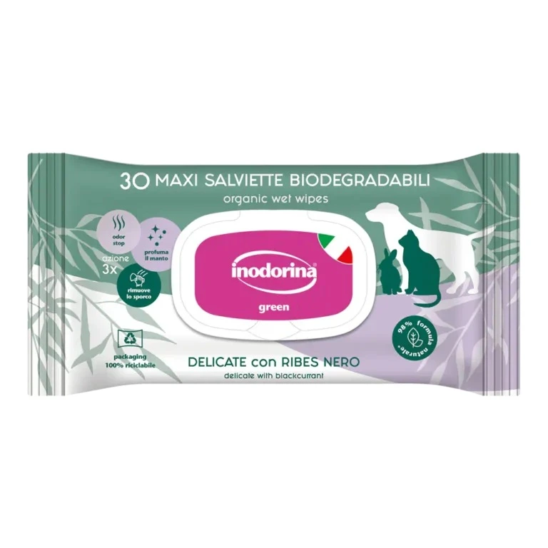 Вологі серветки для собак, котів та гризунів Inodorina Green Delicate with Blackcurrant, з чорною смородиною