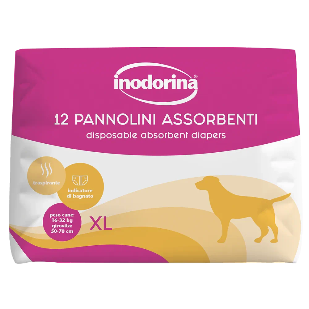 Підгузки для собак Inodorina Pannolini Assorbenti, з індикатором вологості, 12 шт, розмір XL