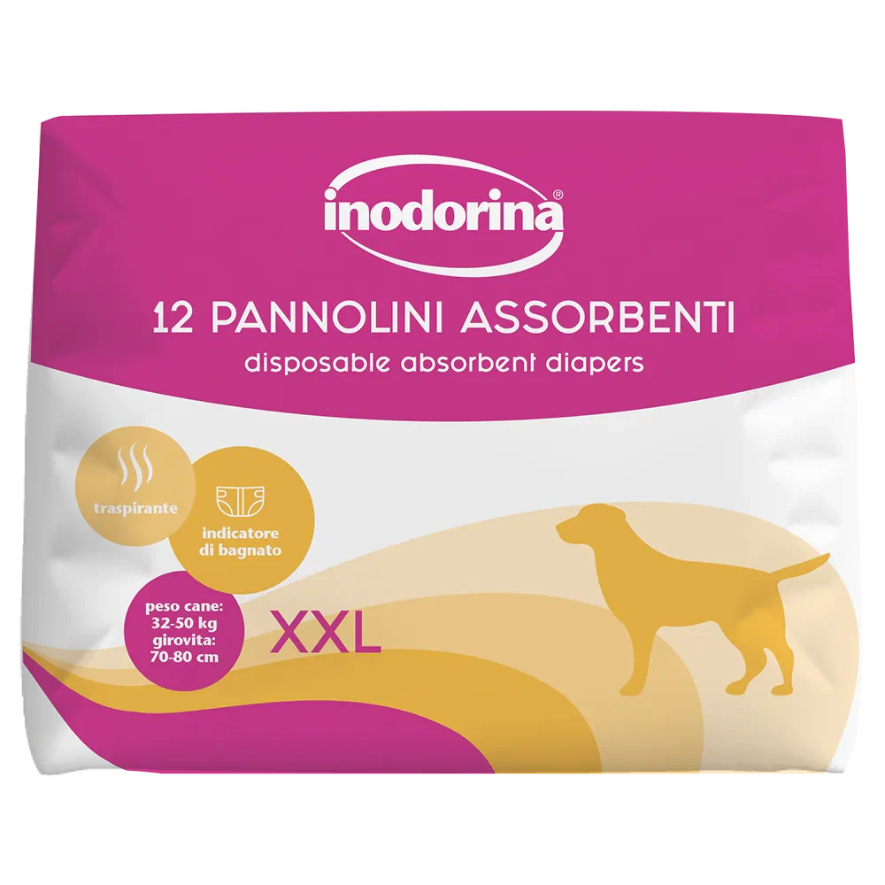 Підгузки для собак Inodorina Pannolini Assorbenti, з індикатором вологості, 12 шт, розмір XXL