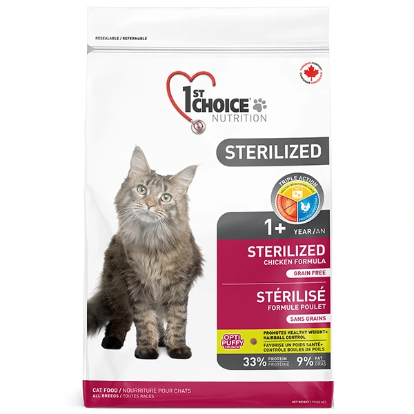 Корм для котів 1st Choice Sterilized Chicken, сухий дієтичний беззерновий, 10 кг