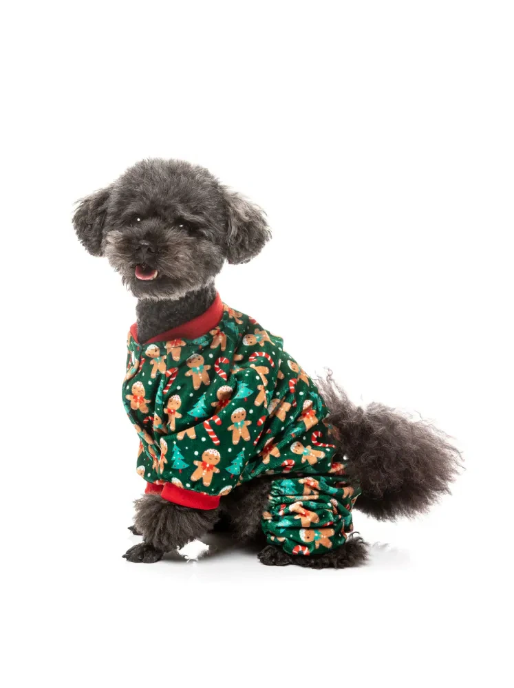 Піжама для собак FuzzYard Jolly Gingerbread & Canes Зелений 5